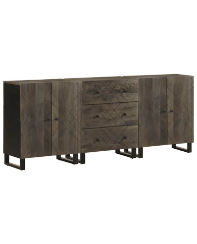 Buffets 3 pcs noir 60x33x75 cm bois massif de manguier | Mobilier & Déco
