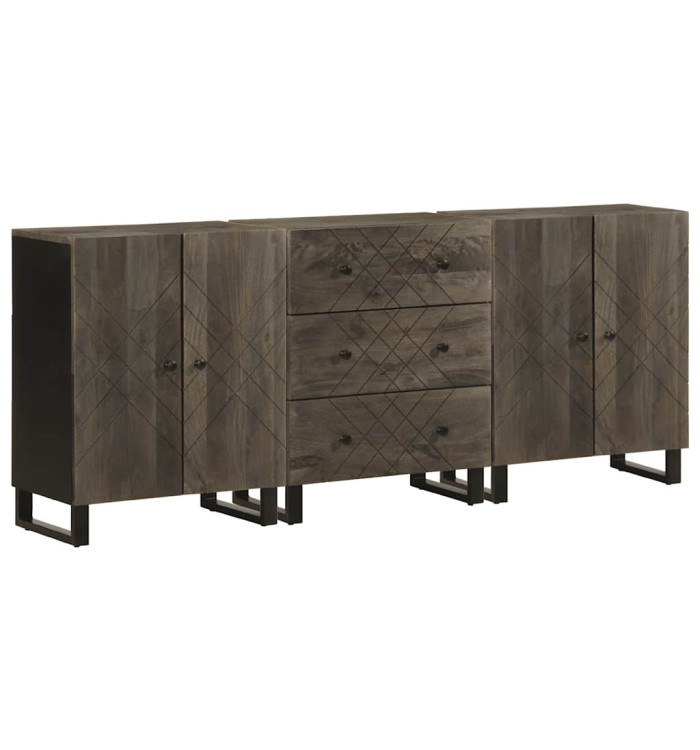 Buffets 3 pcs noir 60x33x75 cm bois massif de manguier | Mobilier & Déco