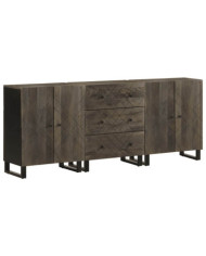 Buffets 3 pcs noir 60x33x75 cm bois massif de manguier | Mobilier & Déco