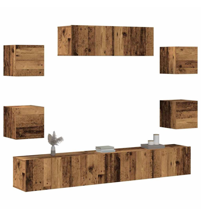 Ensemble de meuble TV mural 7 pcs vieux bois bois d'ingénierie | Mobilier & Déco