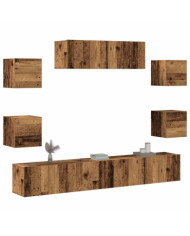 Ensemble de meuble TV mural 7 pcs vieux bois bois d'ingénierie | Mobilier & Déco