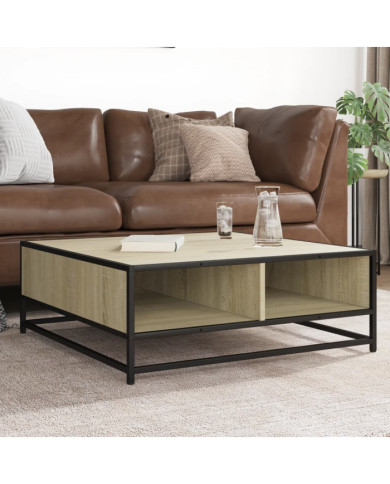 Table basse chêne sonoma 80x80x30 cm bois d'ingénierie et métal | Mobilier & Déco