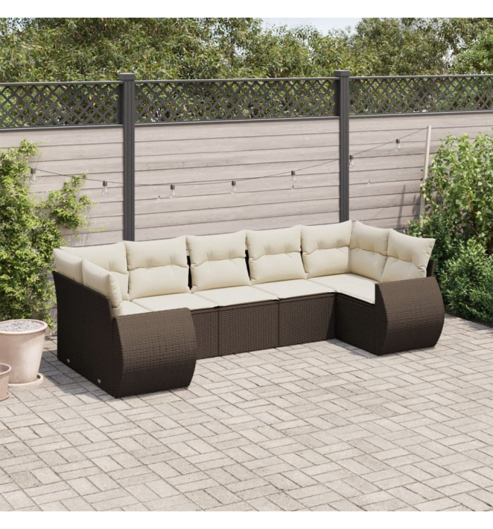 Salon de jardin avec coussins 7 pcs marron résine tressée | Mobilier & Déco