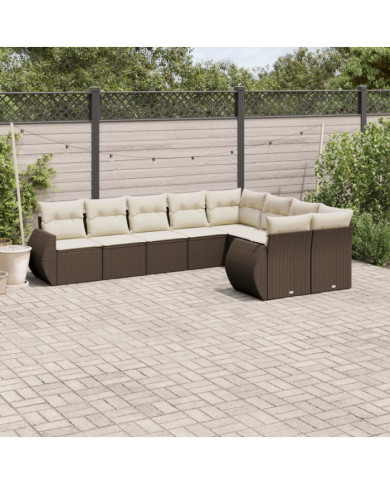 Salon de jardin avec coussins 9 pcs marron résine tressée | Mobilier & Déco