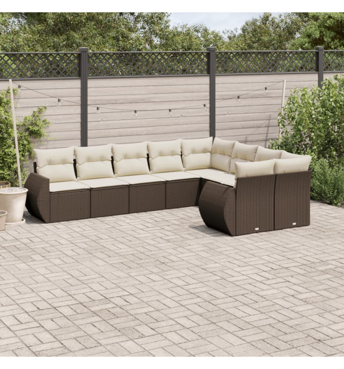 Salon de jardin avec coussins 9 pcs marron résine tressée | Mobilier & Déco