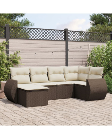 Salon de jardin avec coussins 6 pcs marron résine tressée | Mobilier & Déco