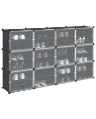 Cubes de rangement 12 pcs avec portes noir PP | Mobilier & Déco