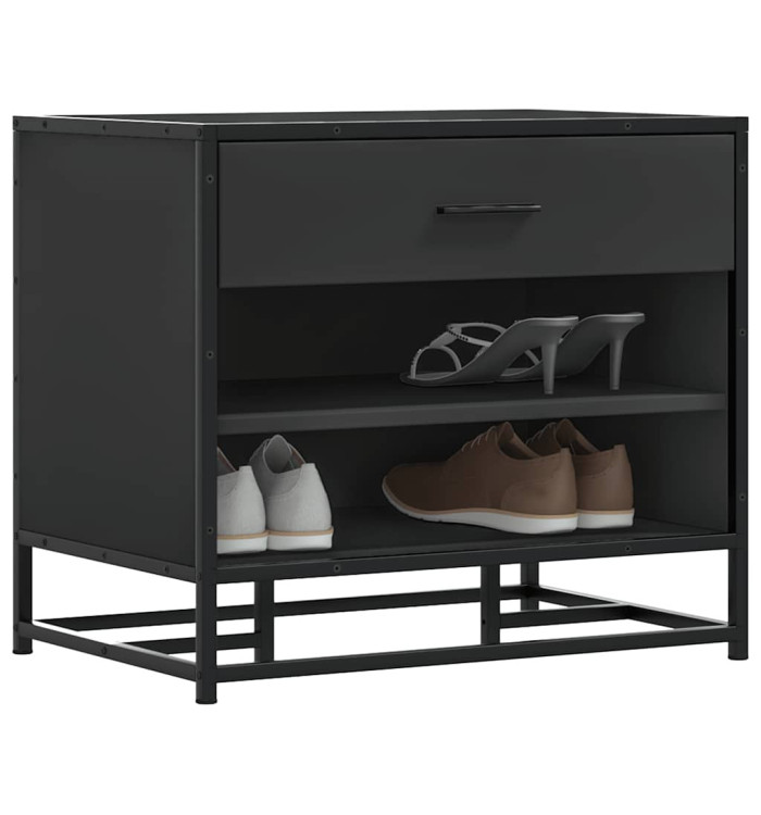 Banc à chaussures noir 60x40x53,5 cm bois d'ingénierie et métal | Mobilier & Déco