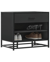 Banc à chaussures noir 60x40x53,5 cm bois d'ingénierie et métal | Mobilier & Déco