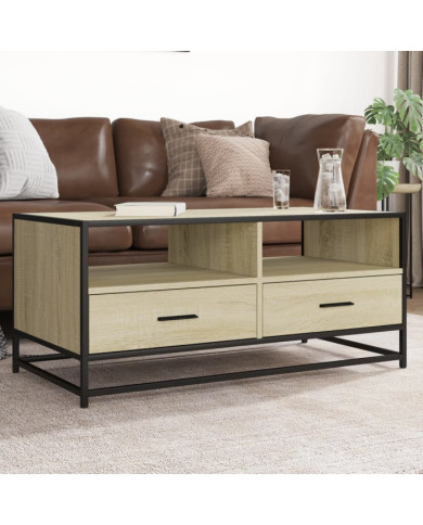 Table basse chêne sonoma 100x50x45cm bois d'ingénierie et métal | Mobilier & Déco