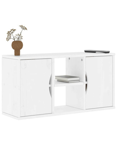 Meuble TV ODDA blanc 79x24x40 cm bois massif pin | Mobilier & Déco