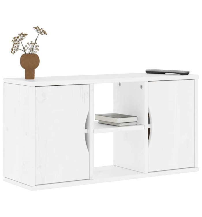 Meuble TV ODDA blanc 79x24x40 cm bois massif pin | Mobilier & Déco