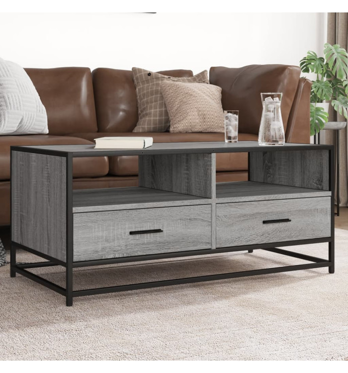 Table basse sonoma gris 100x50x45 cm bois d'ingénierie et métal | Mobilier & Déco