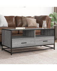 Table basse sonoma gris 100x50x45 cm bois d'ingénierie et métal | Mobilier & Déco