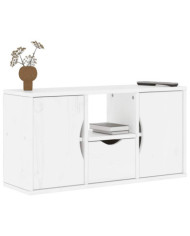 Meuble TV avec tiroir ODDA blanc 79x24x40 cm bois massif pin | Mobilier & Déco