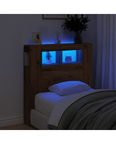 Tête de lit à LED chêne artisanal 100x18,5x103,5 cm | Mobilier & Déco