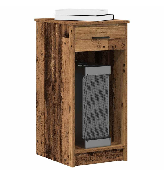 Support de tour d'ordinateur avec tiroir vieux bois 35x45x77 cm | Mobilier & Déco