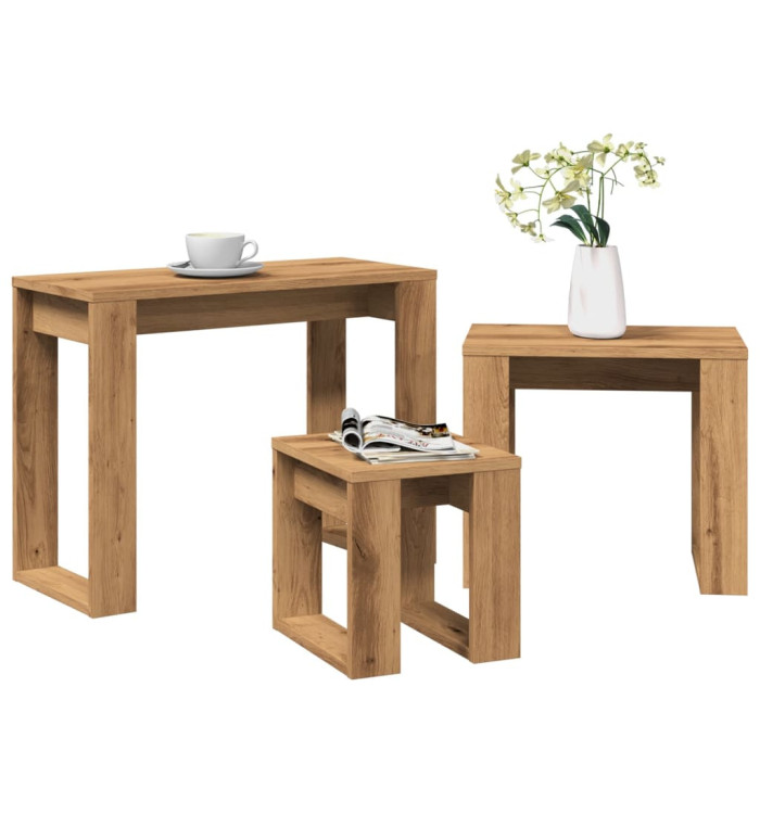 Tables gigognes 3 pcs chêne artisanal bois d'ingénierie | Mobilier & Déco