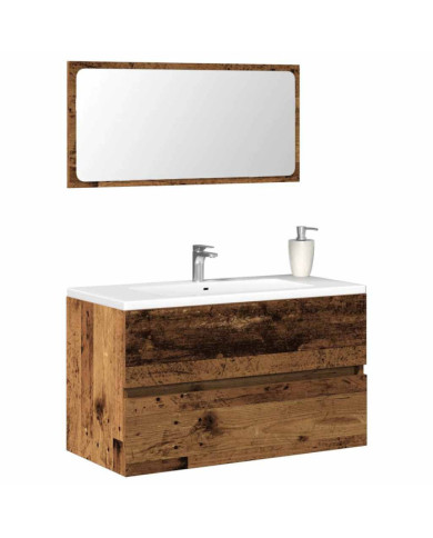 Armoire de salle de bain et miroir vieux bois bois d'ingénierie | Mobilier & Déco
