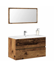 Armoire de salle de bain et miroir vieux bois bois d'ingénierie | Mobilier & Déco
