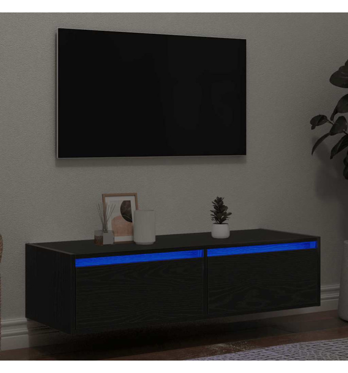 Meuble TV avec lumières LED chêne noir 100X35,5x25 cm | Mobilier & Déco