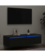 Meuble TV avec lumières LED chêne noir 100X35,5x25 cm | Mobilier & Déco