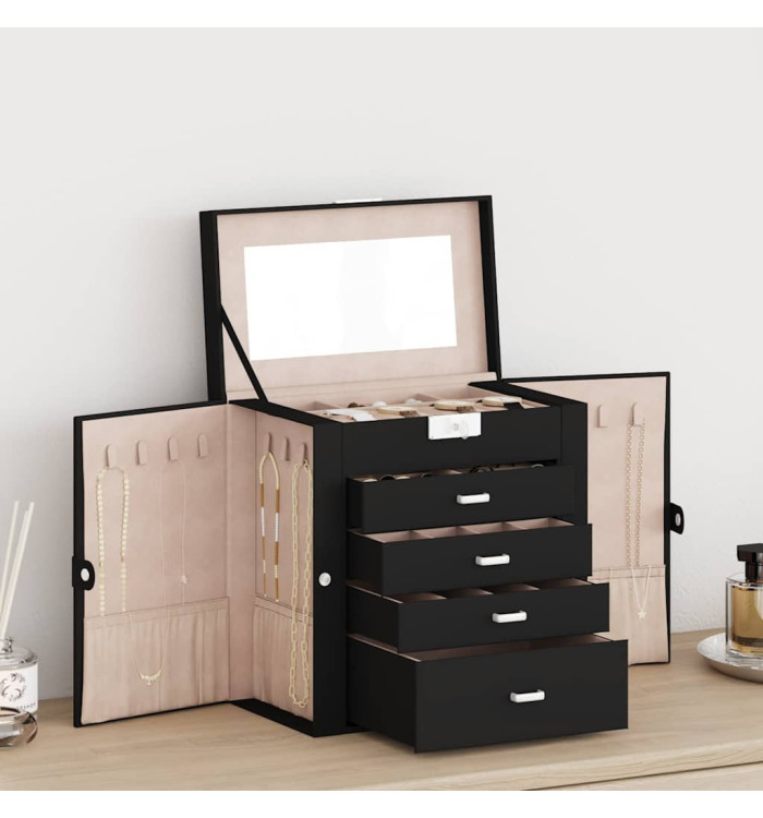 Boîte à bijoux 5 niveaux avec miroir verrouillable noir | Mobilier & Déco