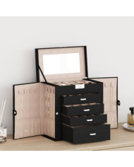 Boîte à bijoux 5 niveaux avec miroir verrouillable noir | Mobilier & Déco