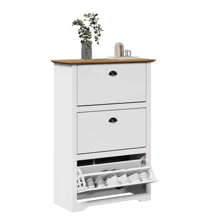 Étagère à chaussures BODO blanc et marron 80x35x118 cm | Mobilier & Déco
