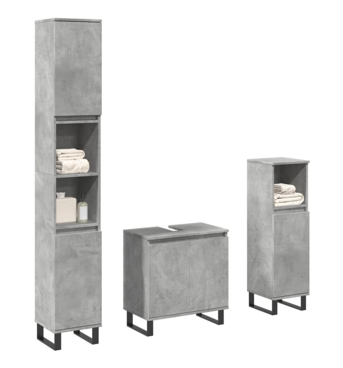 Ensemble de meubles de salle de bain 3 pcs gris béton | Mobilier & Déco