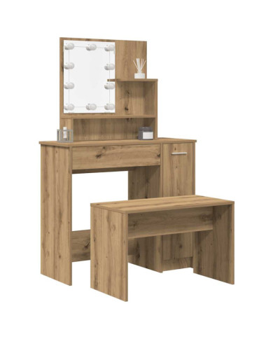 Ensemble de coiffeuse avec LED chêne artisanal bois ingénierie | Mobilier & Déco