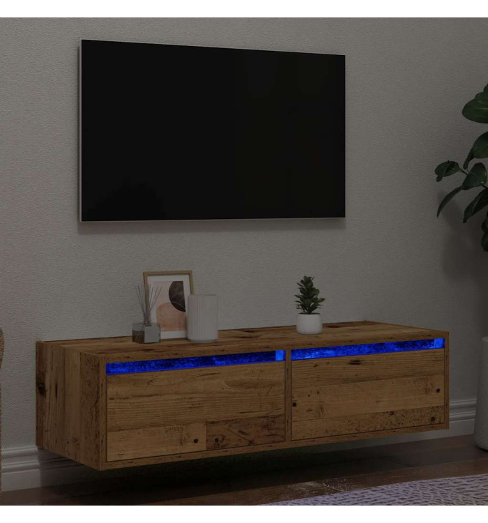 Meuble TV avec lumières LED vieux bois 100X35,5x25 cm | Mobilier & Déco