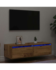 Meuble TV avec lumières LED vieux bois 100X35,5x25 cm | Mobilier & Déco