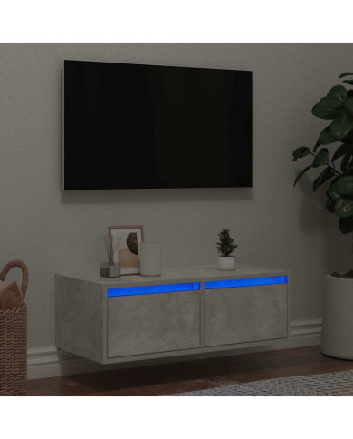 Meuble TV avec lumières LED gris béton 75x35,5x25 cm | Mobilier & Déco