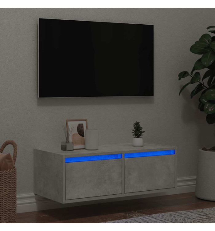Meuble TV avec lumières LED gris béton 75x35,5x25 cm | Mobilier & Déco