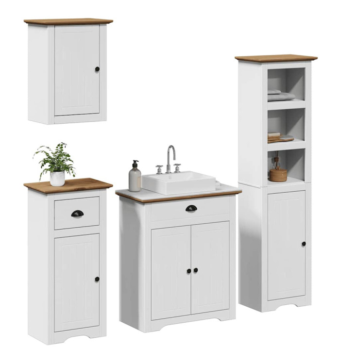 Meubles de salle de bain 4 pcs BODO blanc bois de pin massif | Mobilier & Déco