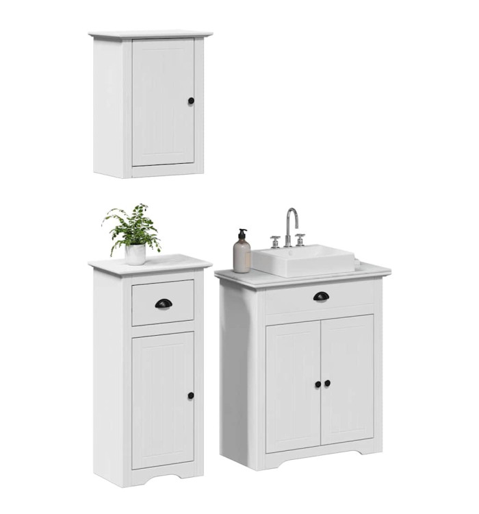 Meubles de salle de bain 3 pcs BODO blanc bois de pin massif | Mobilier & Déco