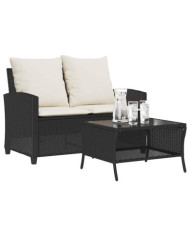 Canapé de jardin 2 places coussins et table noir résine tressée | Mobilier & Déco