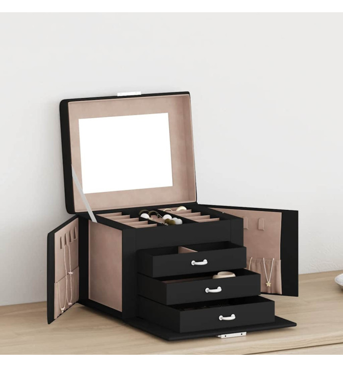 Boîte à bijoux 4 niveaux miroir verrouillable noir | Mobilier & Déco