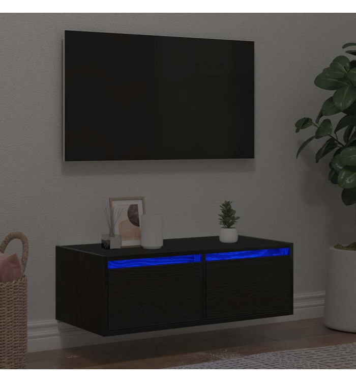 Meuble TV avec lumières LED chêne noir 75x35,5x25 cm | Mobilier & Déco