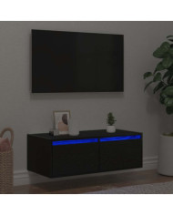 Meuble TV avec lumières LED chêne noir 75x35,5x25 cm | Mobilier & Déco