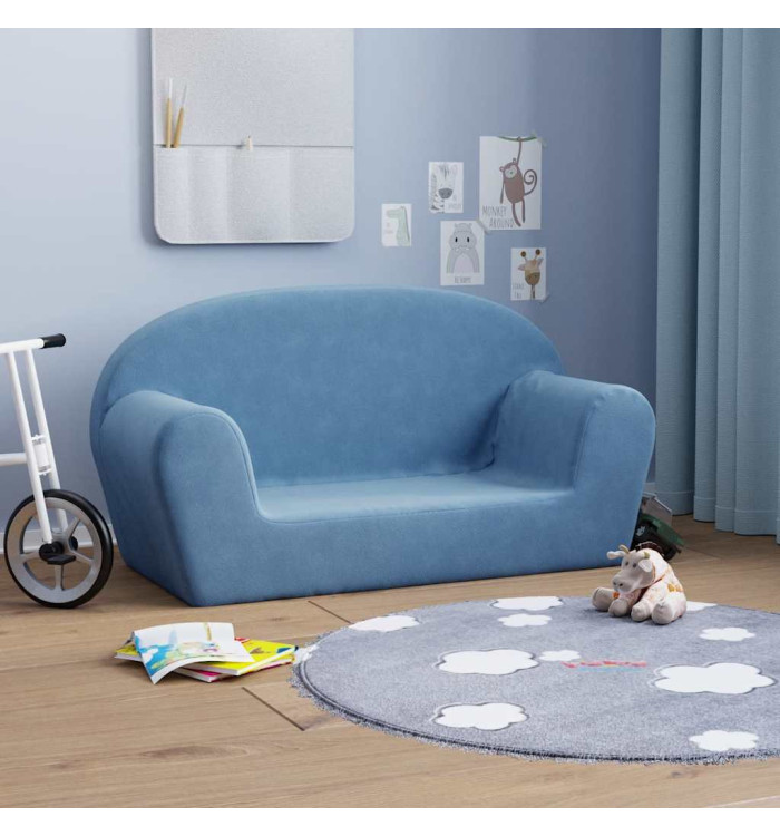 Canapé pour enfants 2 places bleu peluche douce | Mobilier & Déco