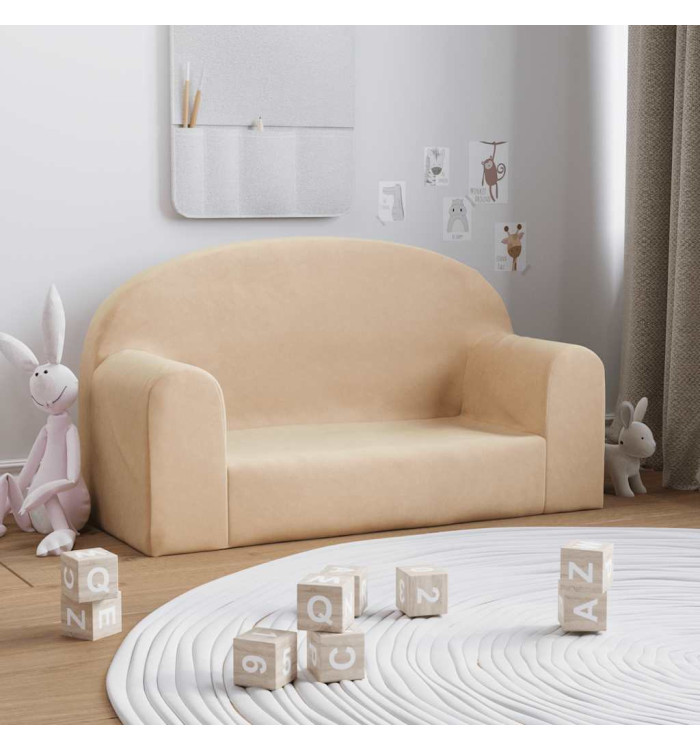 Canapé pour enfants 2 places crème peluche douce | Mobilier & Déco