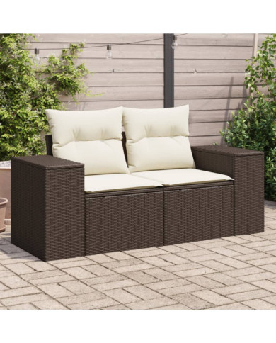 Canapé de jardin avec coussins 2 places marron résine tressée | Mobilier & Déco