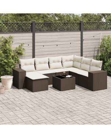 Salon de jardin 8 pcs avec coussins marron résine tressée | Mobilier & Déco