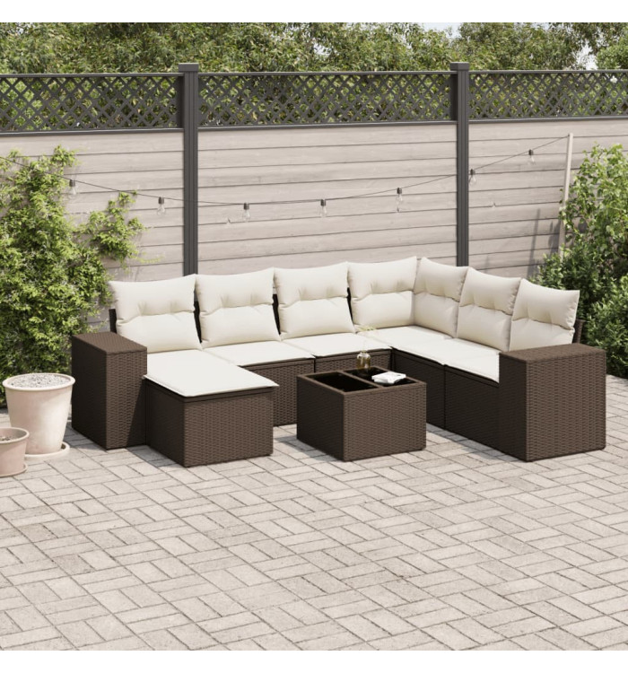 Salon de jardin 8 pcs avec coussins marron résine tressée | Mobilier & Déco