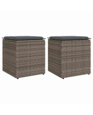 Tabourets jardin coussins lot de 2 gris 40x40x43 cm poly rotin | Mobilier & Déco