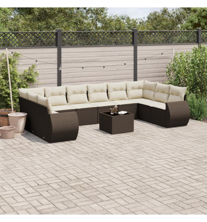 Salon de jardin et coussins 11 pcs marron résine tressée | Mobilier & Déco