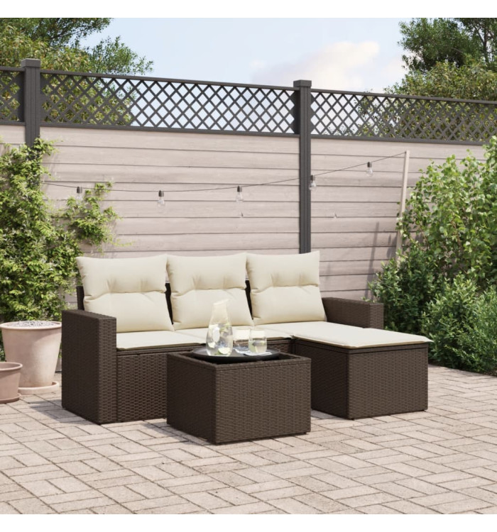 Salon de jardin avec coussins 5 pcs marron résine tressée | Mobilier & Déco