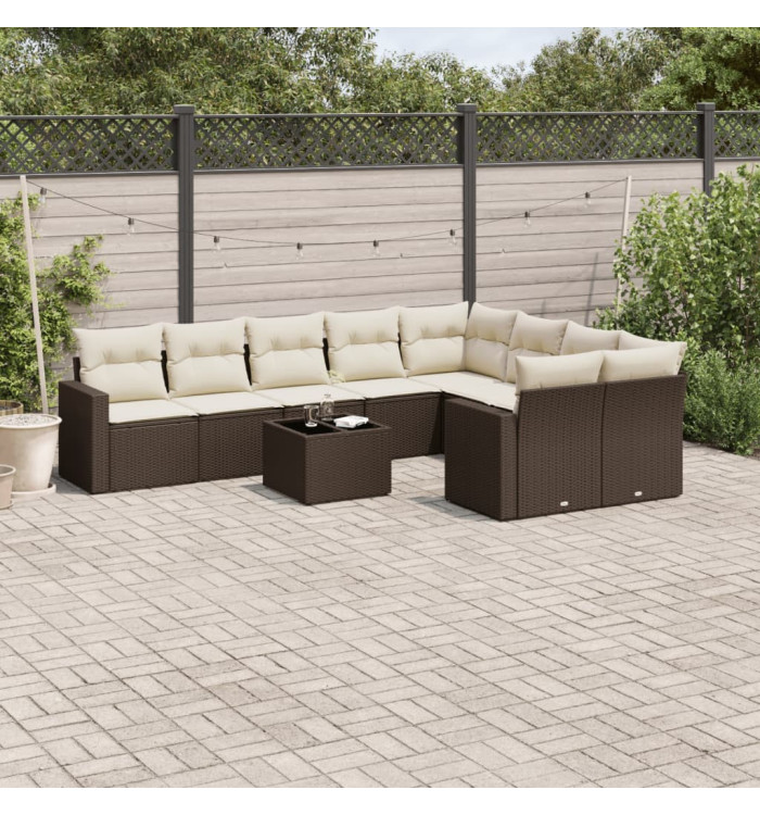 Salon de jardin 10 pcs avec coussins marron résine tressée | Mobilier & Déco